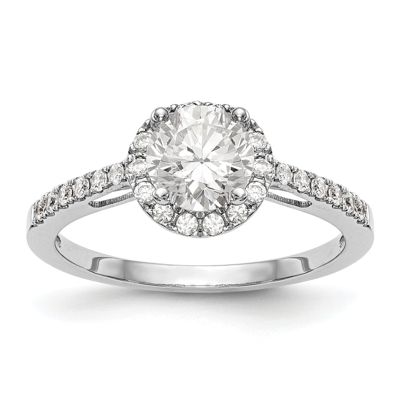 14K Weißgold Verlobungsring mit rundem simuliertem Diamanten und Halo