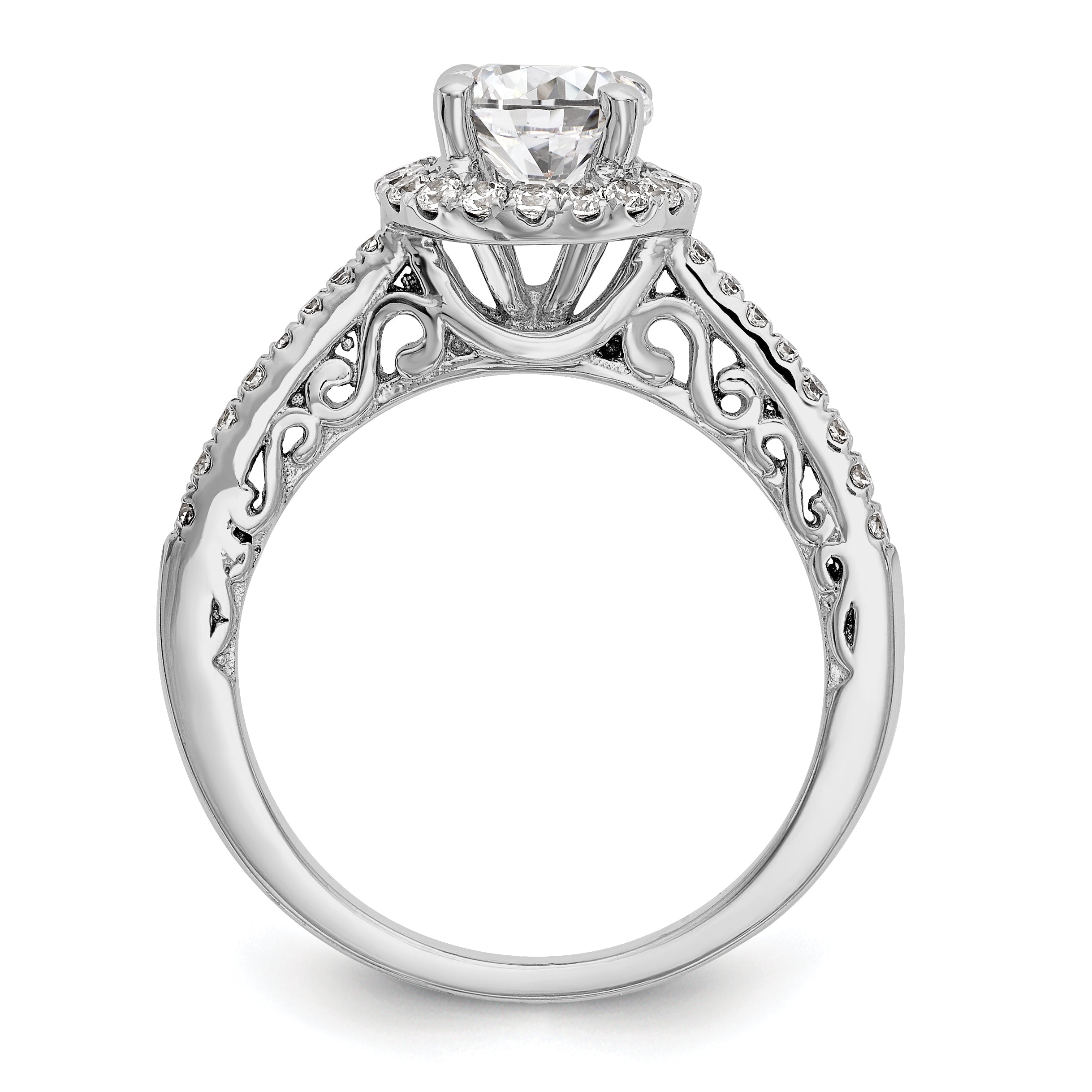14K Weißgold Verlobungsring mit rundem simulierten Diamanten und Halo