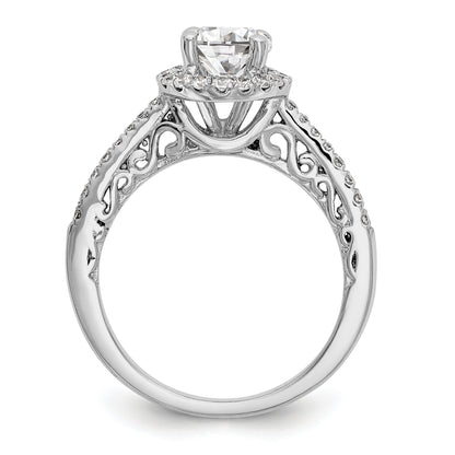 14K Weißgold Verlobungsring mit rundem simulierten Diamanten und Halo