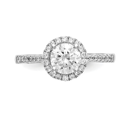 14K Weißgold Verlobungsring mit rundem simulierten Diamanten und Halo