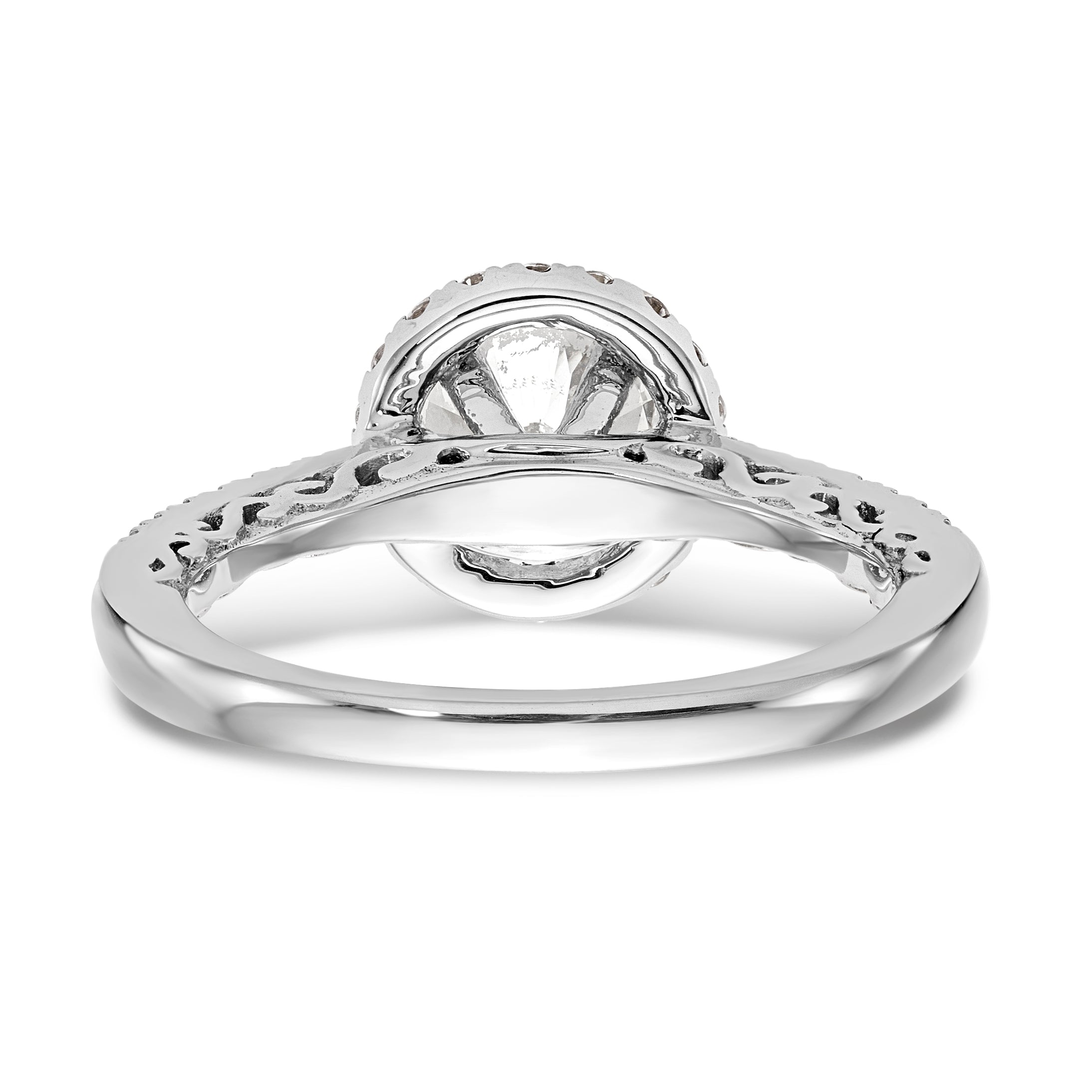 14K Weißgold Verlobungsring mit rundem simulierten Diamanten und Halo