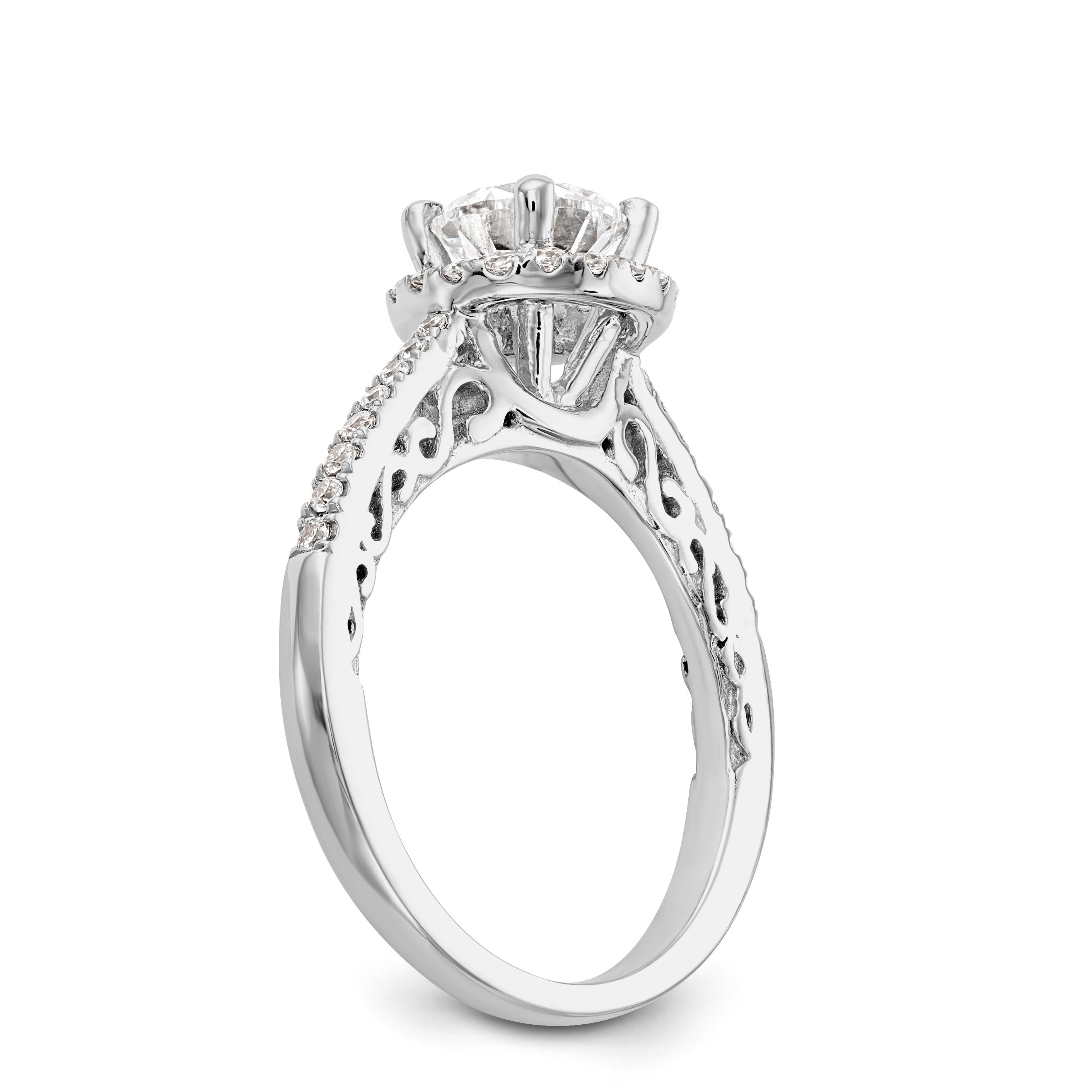 14K Weißgold Verlobungsring mit rundem simulierten Diamanten und Halo