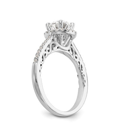 14K Weißgold Verlobungsring mit rundem simulierten Diamanten und Halo