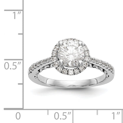 14K Weißgold Verlobungsring mit rundem simulierten Diamanten und Halo