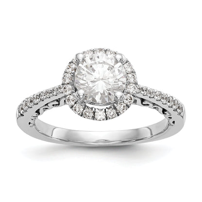 14K Weißgold Verlobungsring mit rundem simulierten Diamanten und Halo