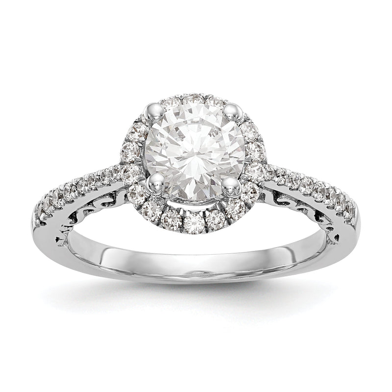 14K Weißgold Verlobungsring mit rundem simulierten Diamanten und Halo