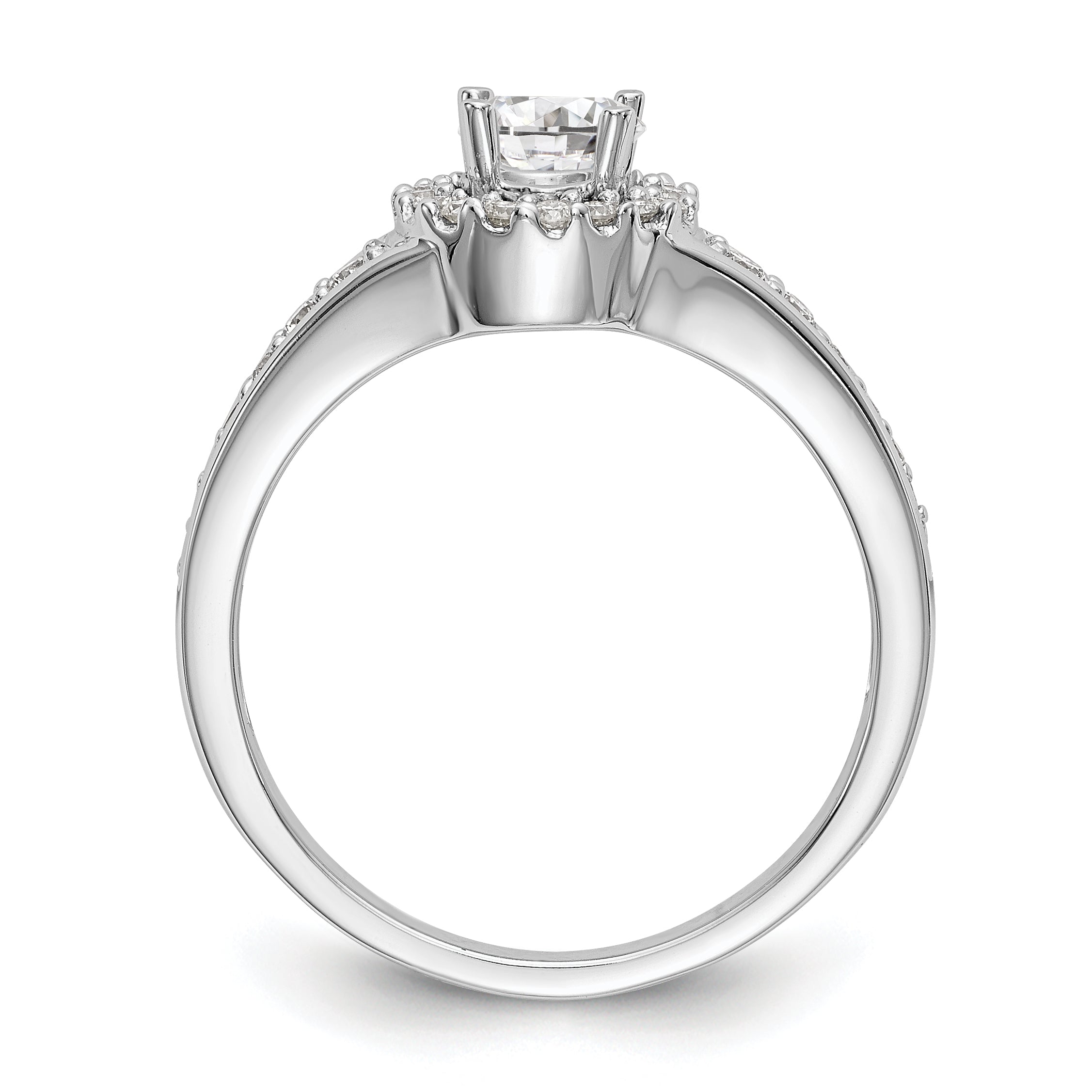 14K Weißgold Verlobungsring mit rundem simuliertem Diamant und Halo