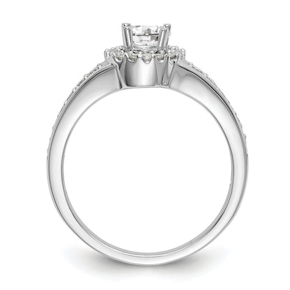 14K Weißgold Verlobungsring mit rundem simuliertem Diamant und Halo