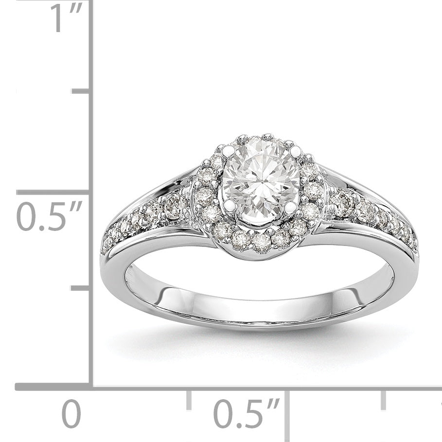 14K Weißgold Verlobungsring mit rundem simuliertem Diamant und Halo