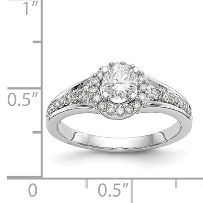 14K Weißgold Verlobungsring mit rundem simuliertem Diamant und Halo