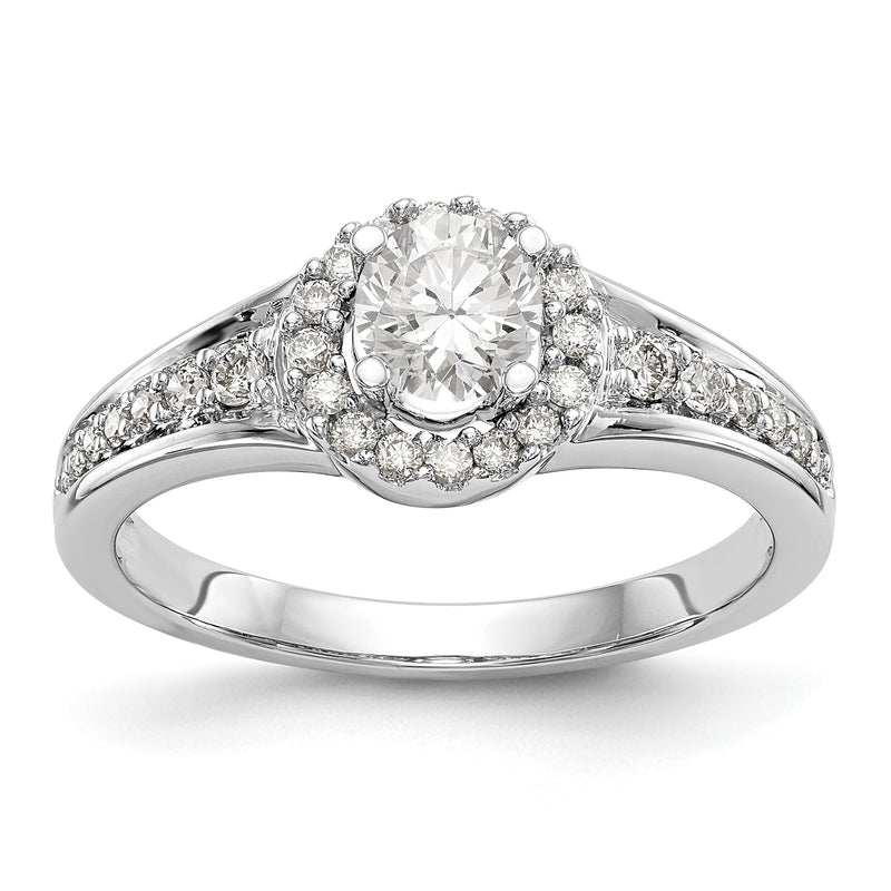14K Weißgold Verlobungsring mit rundem simuliertem Diamant und Halo