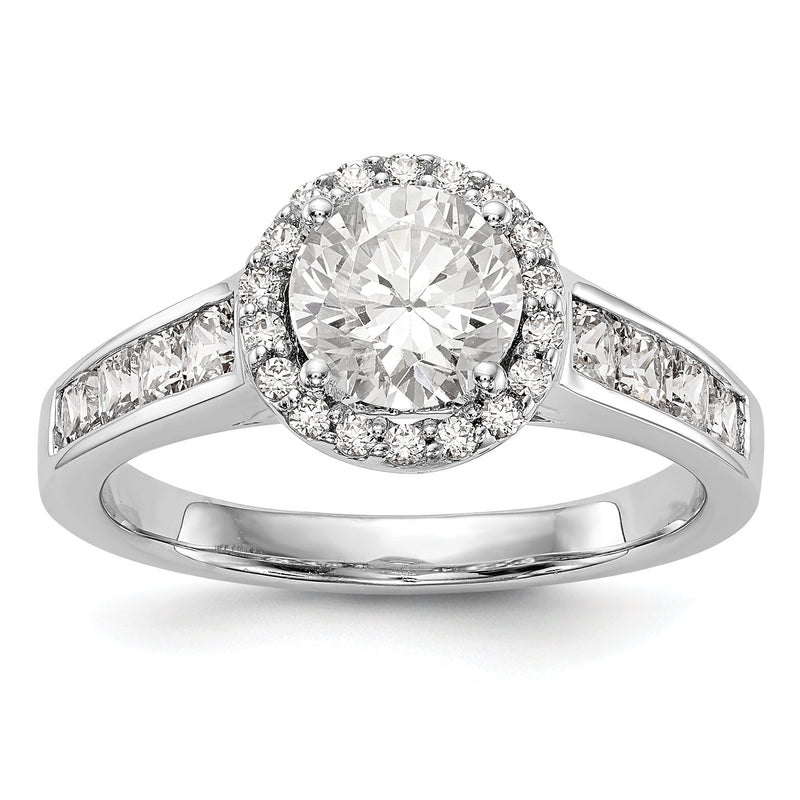 Verlobungsring aus 14K Weißgold mit rundem simuliertem Diamant und Halo-Fassung