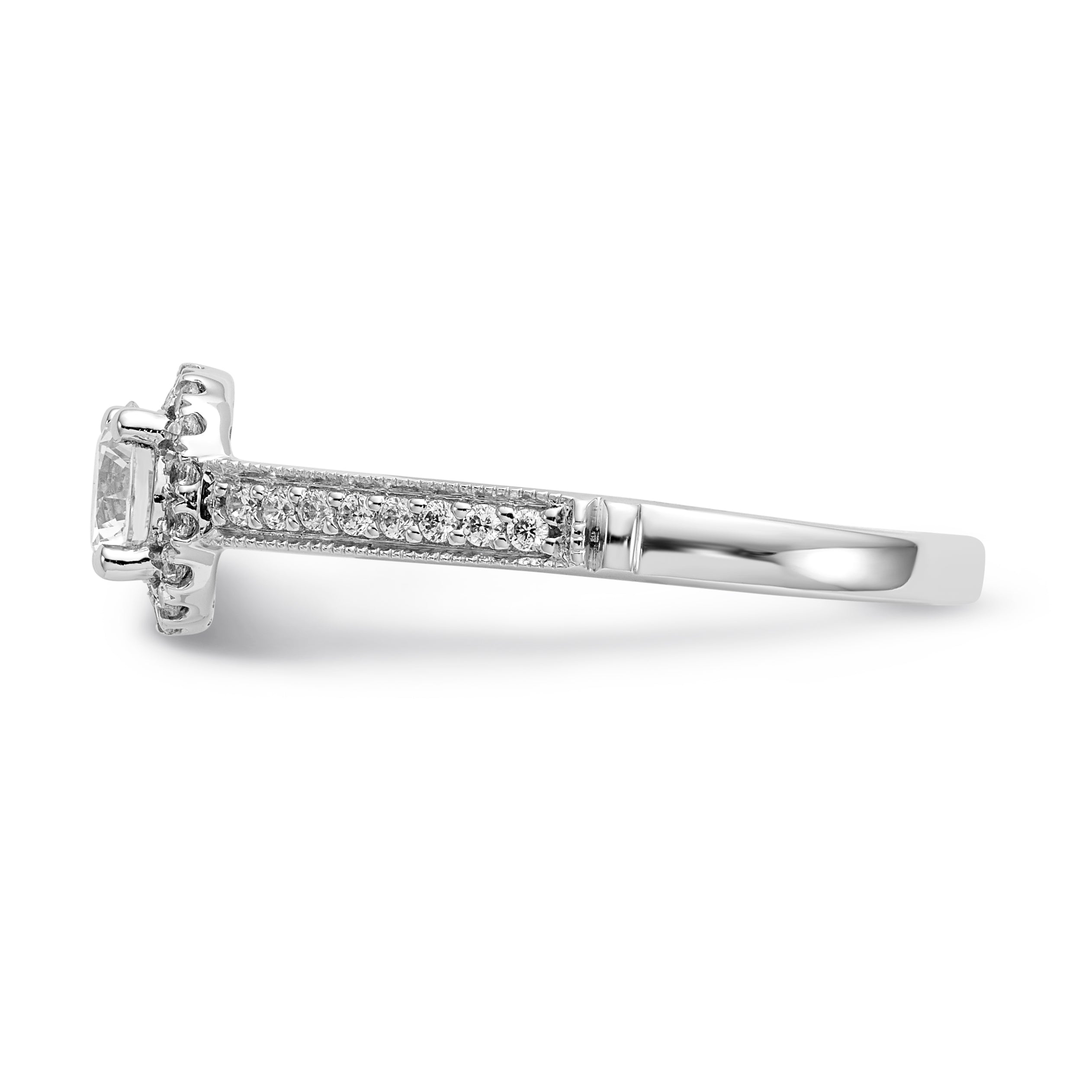 14K Weißgold Verlobungsring mit rundem simuliertem Diamanten und Halo