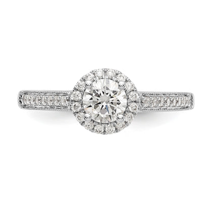14K Weißgold Verlobungsring mit rundem simuliertem Diamanten und Halo