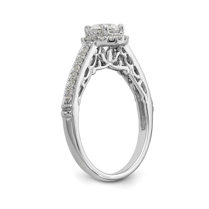 14K Weißgold Verlobungsring mit rundem simuliertem Diamanten und Halo