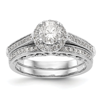 14K Weißgold Verlobungsring mit rundem simuliertem Diamanten und Halo