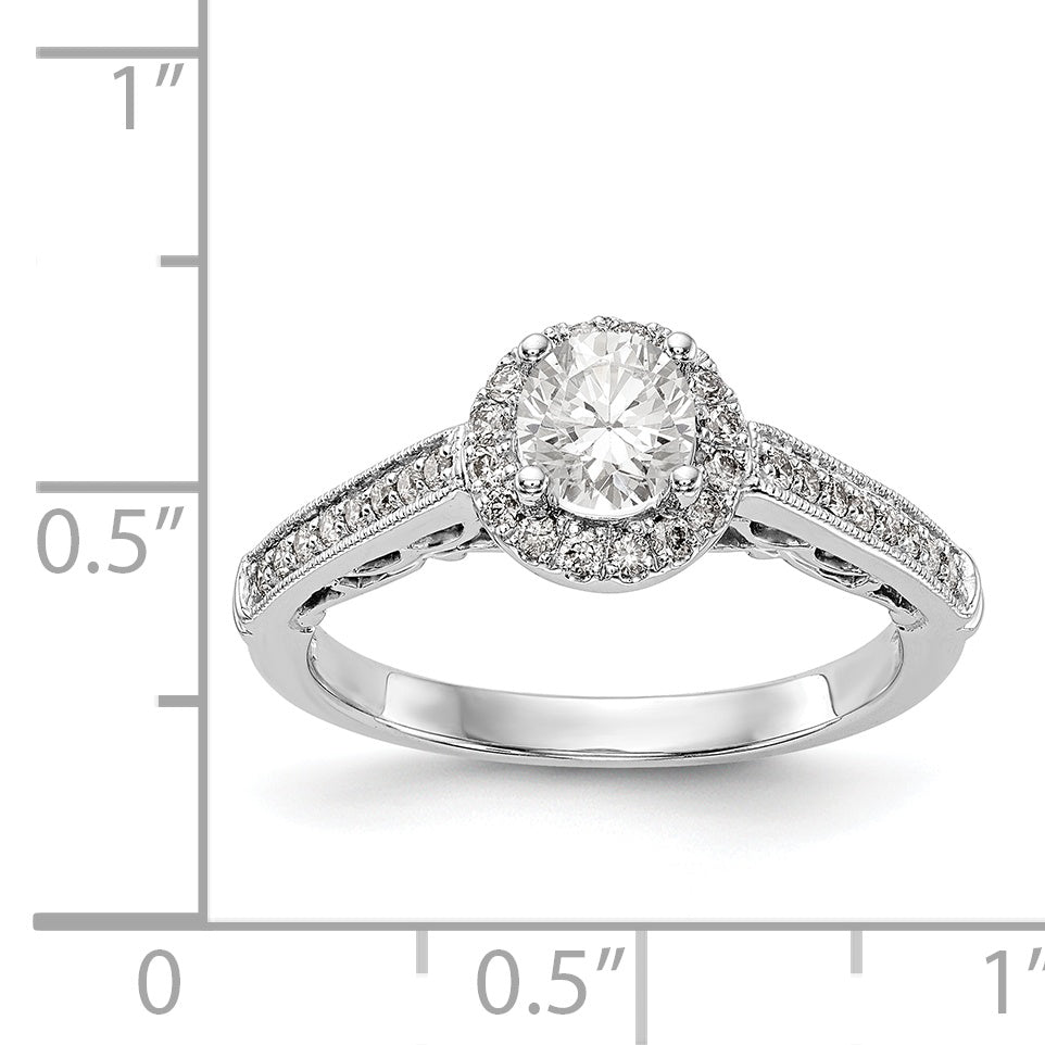 14K Weißgold Verlobungsring mit rundem simuliertem Diamanten und Halo