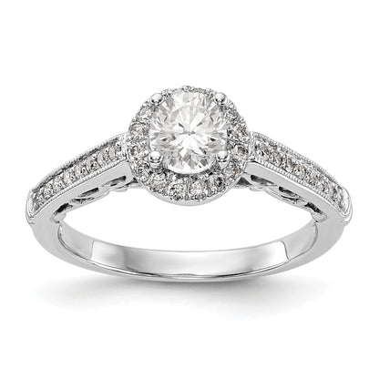 14K Weißgold Verlobungsring mit rundem simuliertem Diamanten und Halo