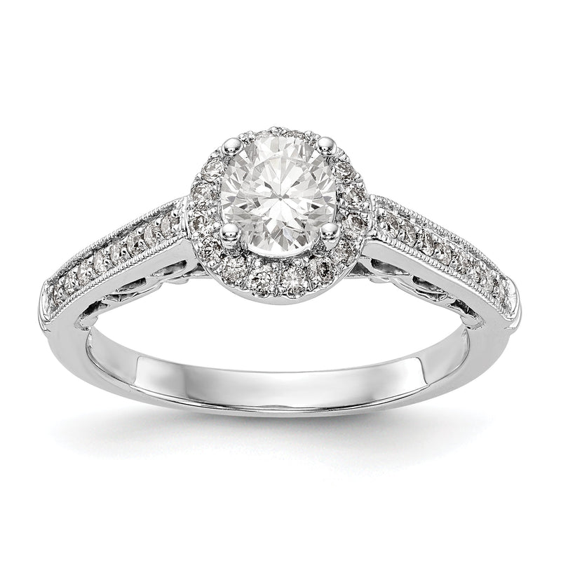 14K Weißgold Verlobungsring mit rundem simuliertem Diamanten und Halo