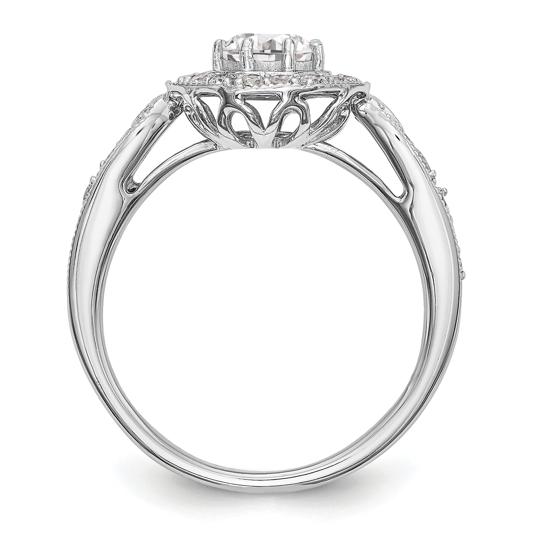 14K Weißgold Verlobungsring mit rundem simuliertem Diamant und Halo