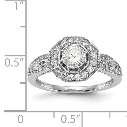 14K Weißgold Verlobungsring mit rundem simuliertem Diamant und Halo