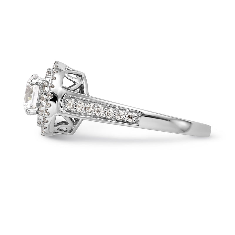 14K Weißgold Verlobungsring mit rundem Diamanten und Halo
