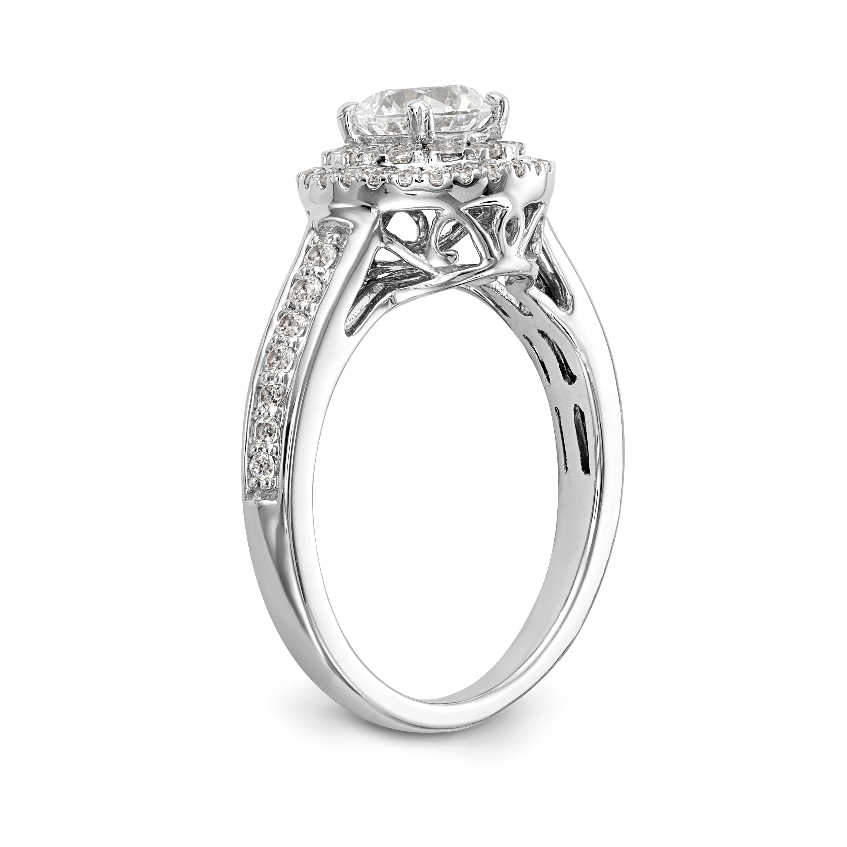 14K Weißgold Verlobungsring mit rundem Diamanten und Halo