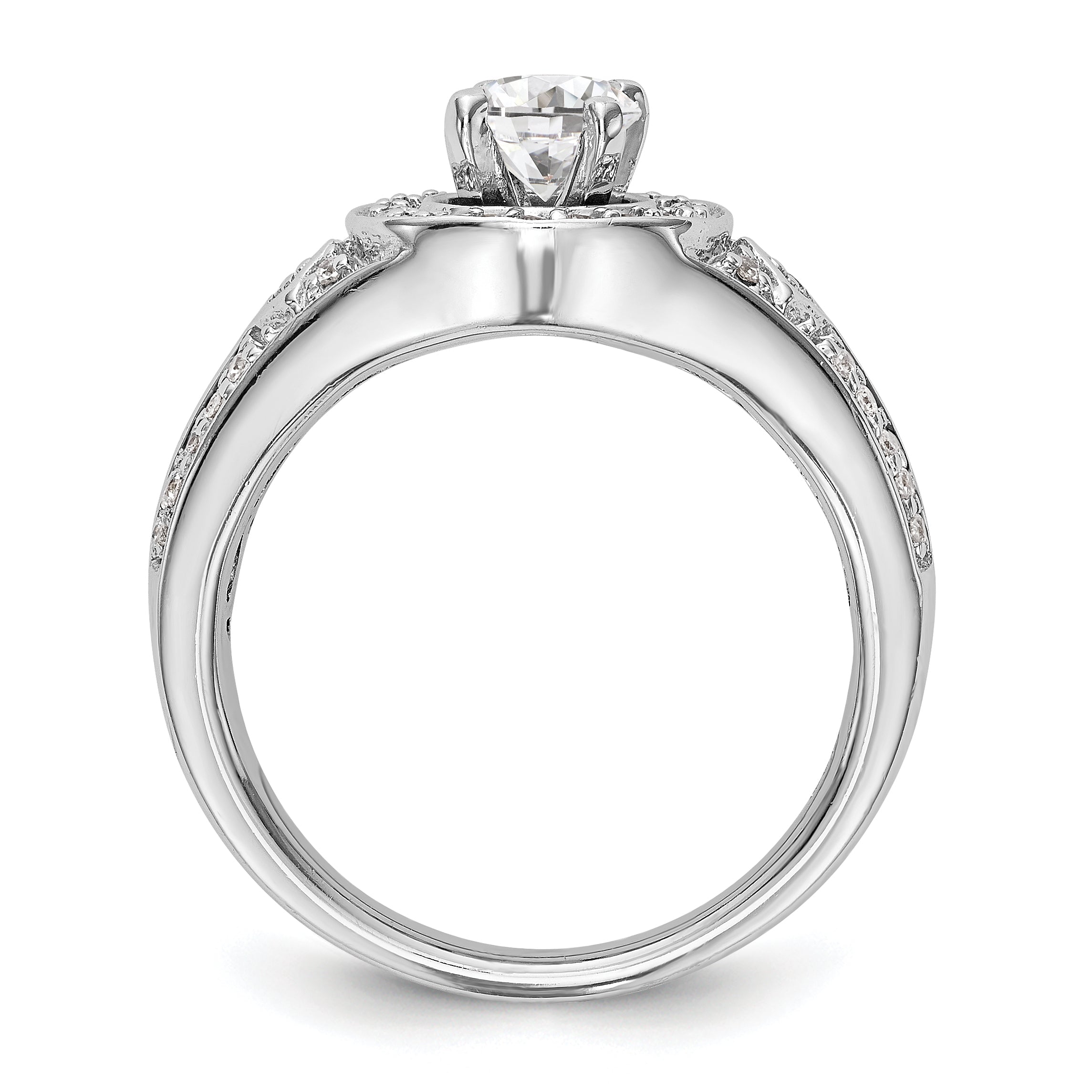 14K Weißgold Verlobungsring mit rundem simuliertem Diamanten und Halo