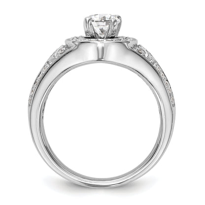 14K Weißgold Verlobungsring mit rundem simuliertem Diamanten und Halo