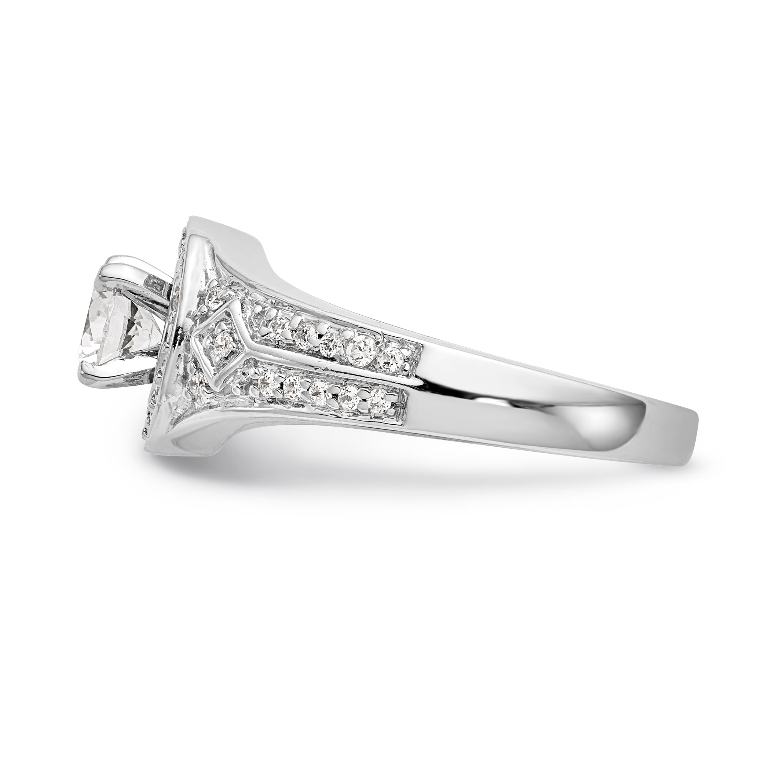 14K Weißgold Verlobungsring mit rundem simuliertem Diamanten und Halo