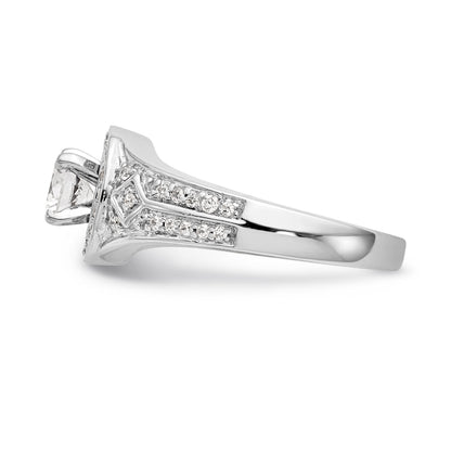 14K Weißgold Verlobungsring mit rundem simuliertem Diamanten und Halo