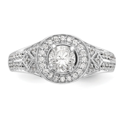 14K Weißgold Verlobungsring mit rundem simuliertem Diamanten und Halo