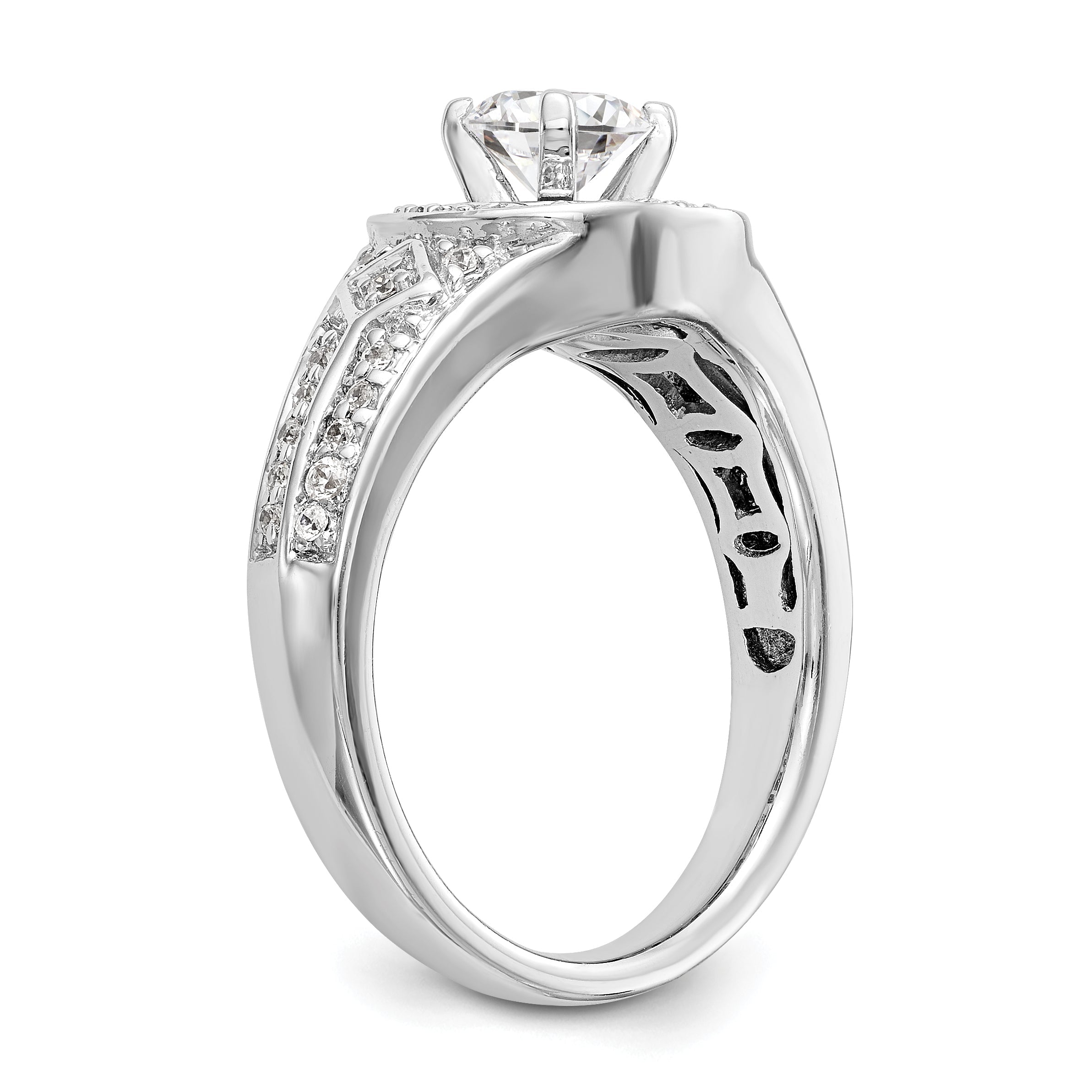14K Weißgold Verlobungsring mit rundem simuliertem Diamanten und Halo