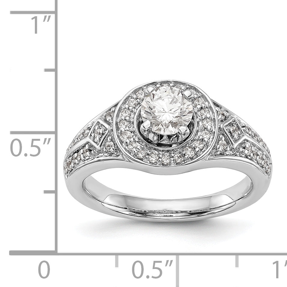 14K Weißgold Verlobungsring mit rundem simuliertem Diamanten und Halo