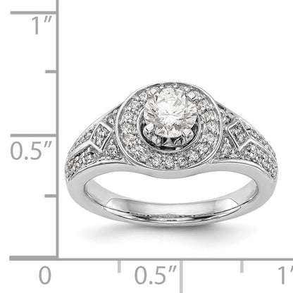 14K Weißgold Verlobungsring mit rundem simuliertem Diamanten und Halo