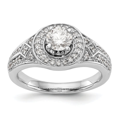 14K Weißgold Verlobungsring mit rundem simuliertem Diamanten und Halo