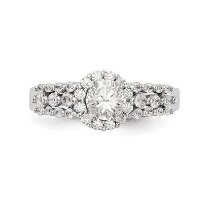14K Weißgold Verlobungsring mit rundem simuliertem Diamanten und Halo