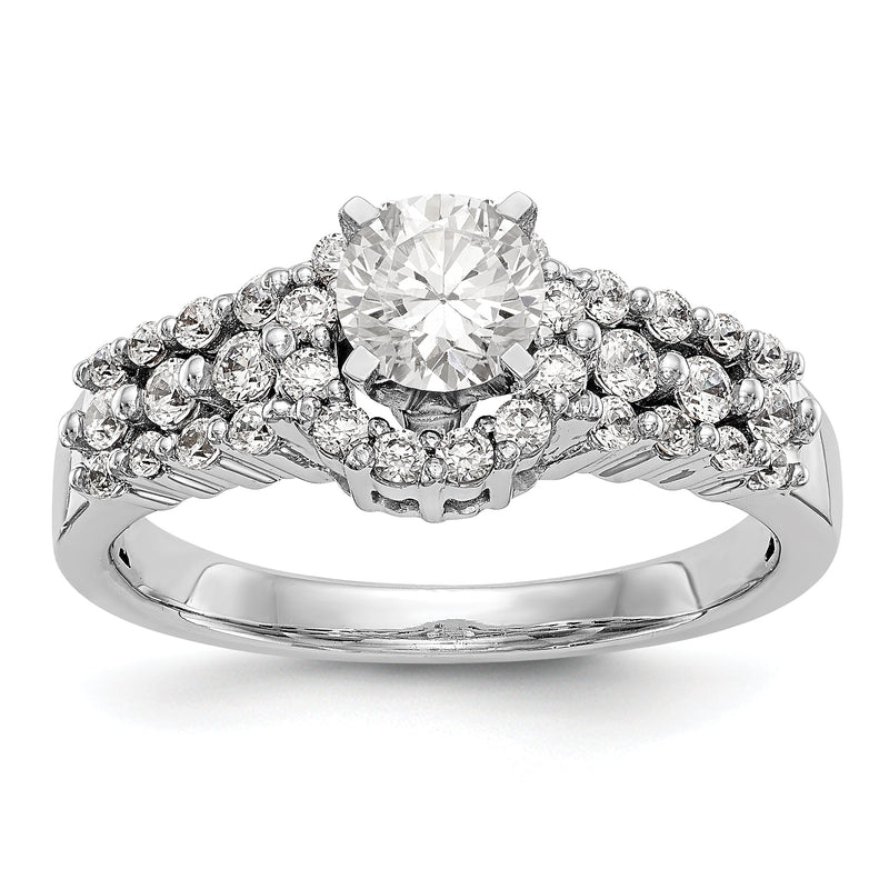 14K Weißgold Verlobungsring mit rundem simuliertem Diamanten und Halo