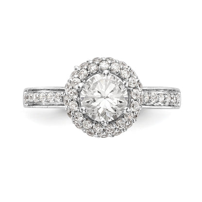 14K Weißgold Verlobungsring mit rundem simulierten Diamanten und Halo