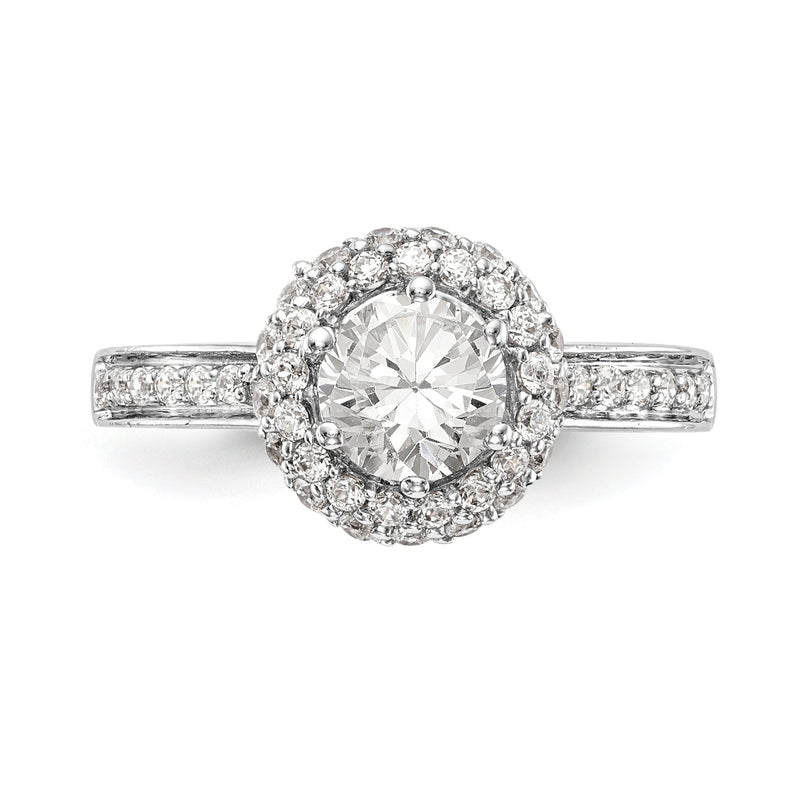 14K Weißgold Verlobungsring mit rundem simulierten Diamanten und Halo