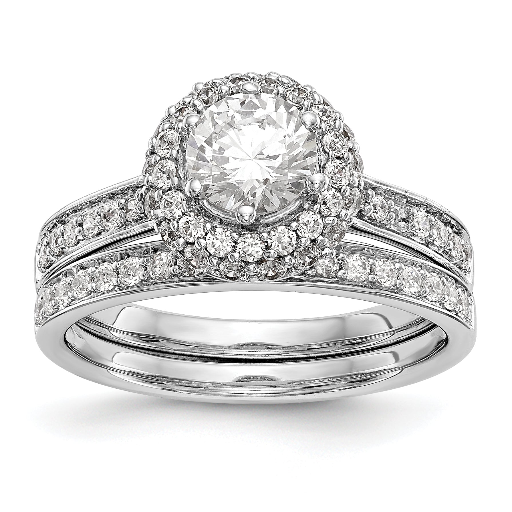 14K Weißgold Verlobungsring mit rundem simulierten Diamanten und Halo