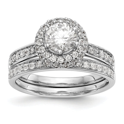 14K Weißgold Verlobungsring mit rundem simulierten Diamanten und Halo