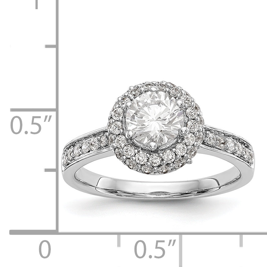 14K Weißgold Verlobungsring mit rundem simulierten Diamanten und Halo