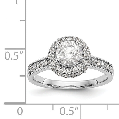 14K Weißgold Verlobungsring mit rundem simulierten Diamanten und Halo