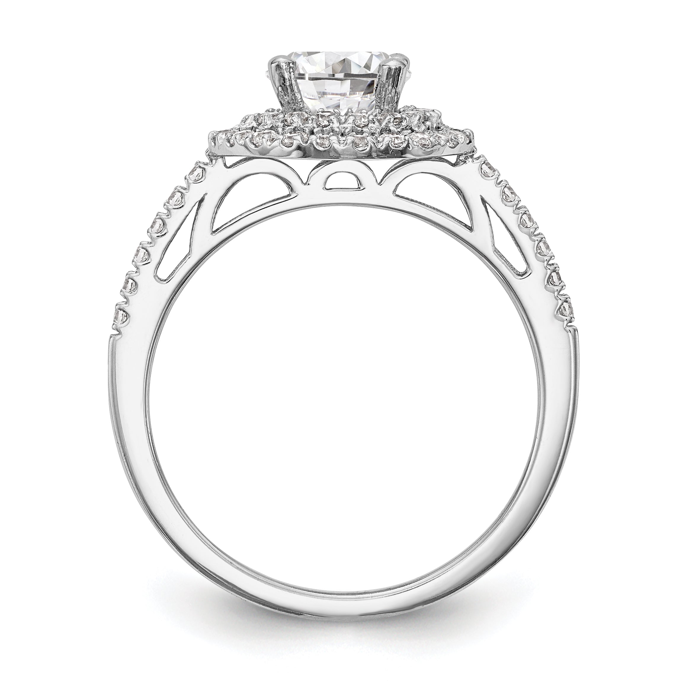 14K Weißgold Verlobungsring mit rundem simuliertem Diamanten und doppeltem Halo