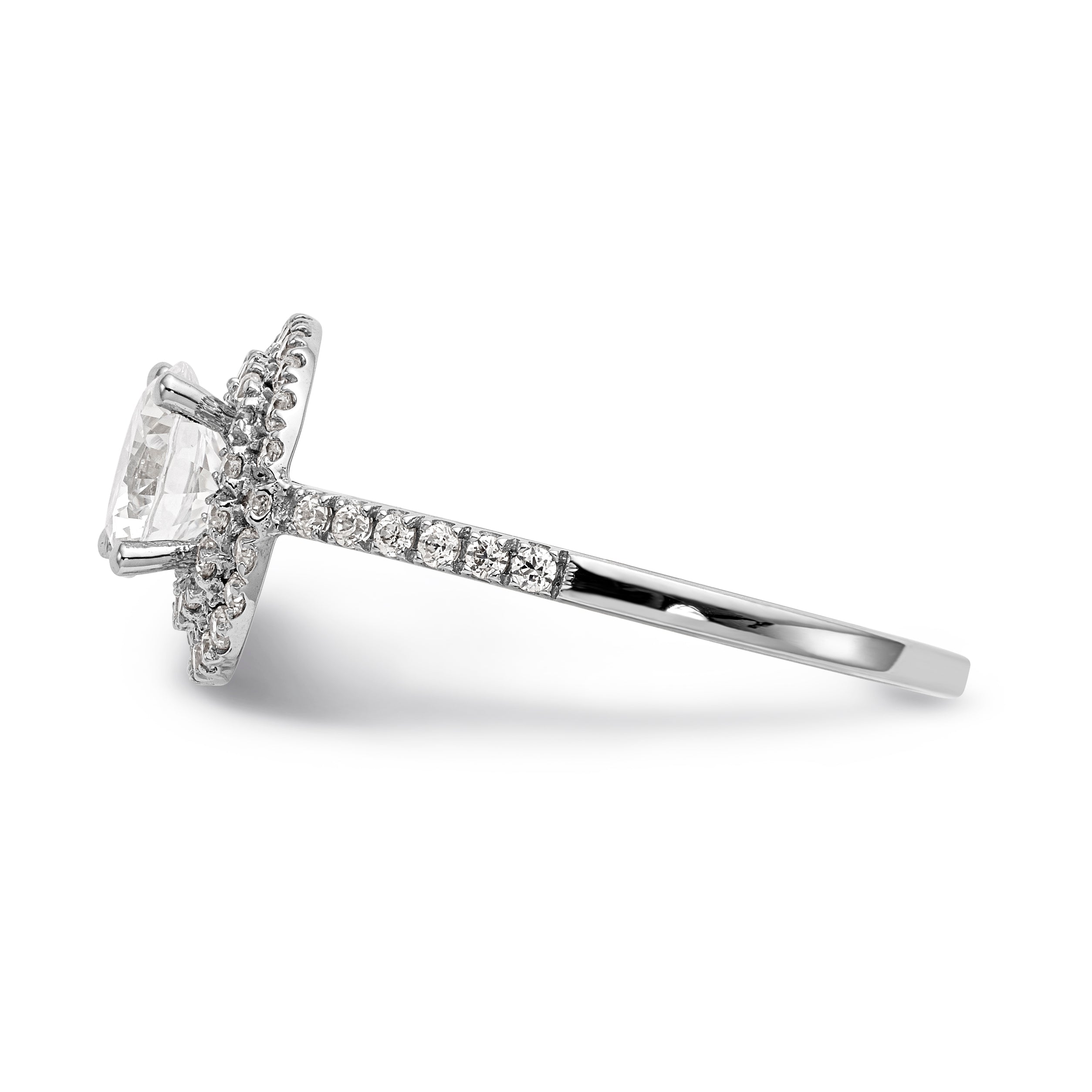 14K Weißgold Verlobungsring mit rundem simuliertem Diamanten und doppeltem Halo