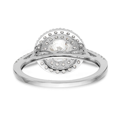14K Weißgold Verlobungsring mit rundem simuliertem Diamanten und doppeltem Halo