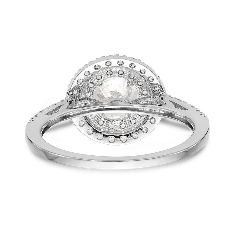 14K Weißgold Verlobungsring mit rundem simuliertem Diamanten und doppeltem Halo