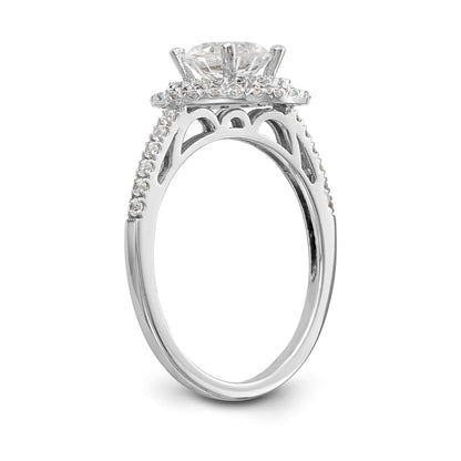 14K Weißgold Verlobungsring mit rundem simuliertem Diamanten und doppeltem Halo