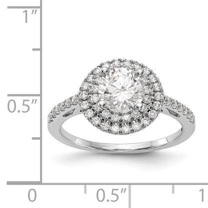 14K Weißgold Verlobungsring mit rundem simuliertem Diamanten und doppeltem Halo